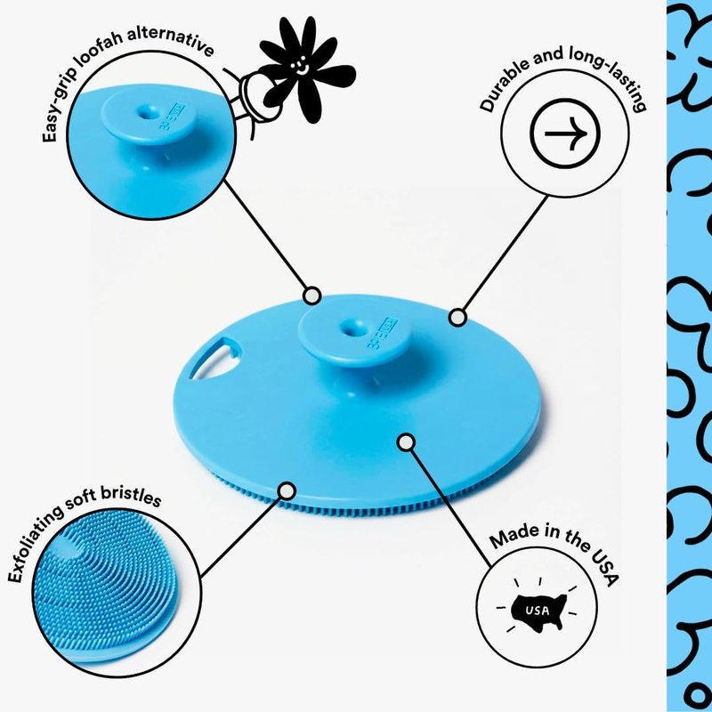 Boie USA Body Scrubber - Hygienic Silicone Exfoliating Loofah Alternative | Gentle on Sensitive Skin, BPA-Free, Blue