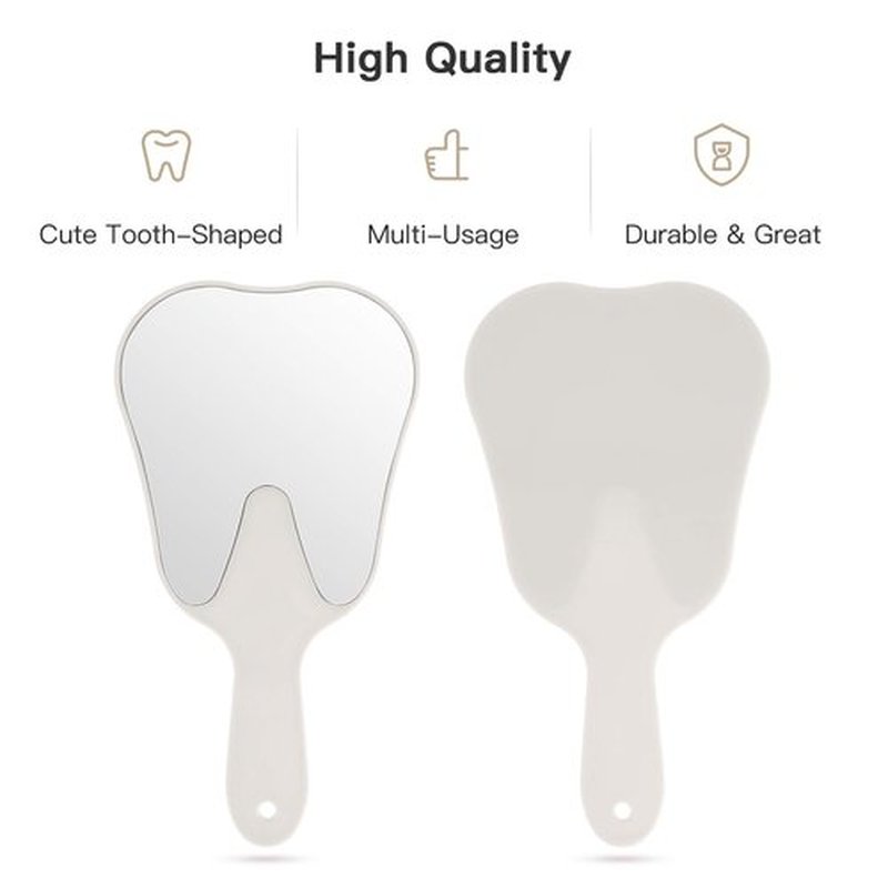 Annhua Handheld Mirrors with Handle Small Face Mirror, Tooth Shaped Hand Mirror Makeup, Used for Dentist Office, Clinic, Bathroom, Barber and Salon - White