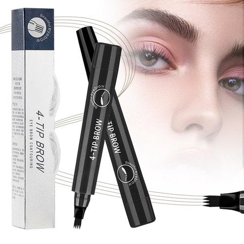 Upgrade Microblading Eyebrow Pen, 3D Waterproof Brow Pencil 2PCS Magic Eyebrow Pencil,Eyebrow Tattoo Pencil with 4 Fork Tip,Contouring Pen Natural Gap Filling Eyebrow Pen (Black/2pcs)
