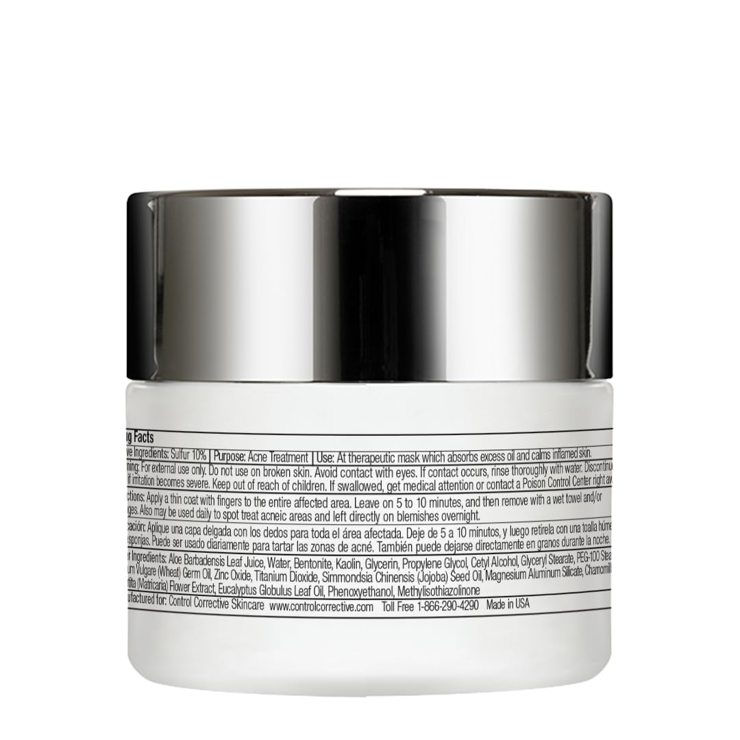 CONTROL CORRECTIVE Sulfur Calming Mask – 10% Sulfur with Aloe and Clay for Oil Control and Soothing Care, 2 oz