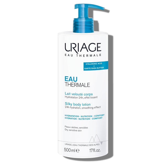 URIAGE Silky Body Lotion with Shea Butter & Hyaluronic Acid | 24H Hydration, Smoothing Effect, Moisturizer, Paraben-Free, 500 mL / 17 oz