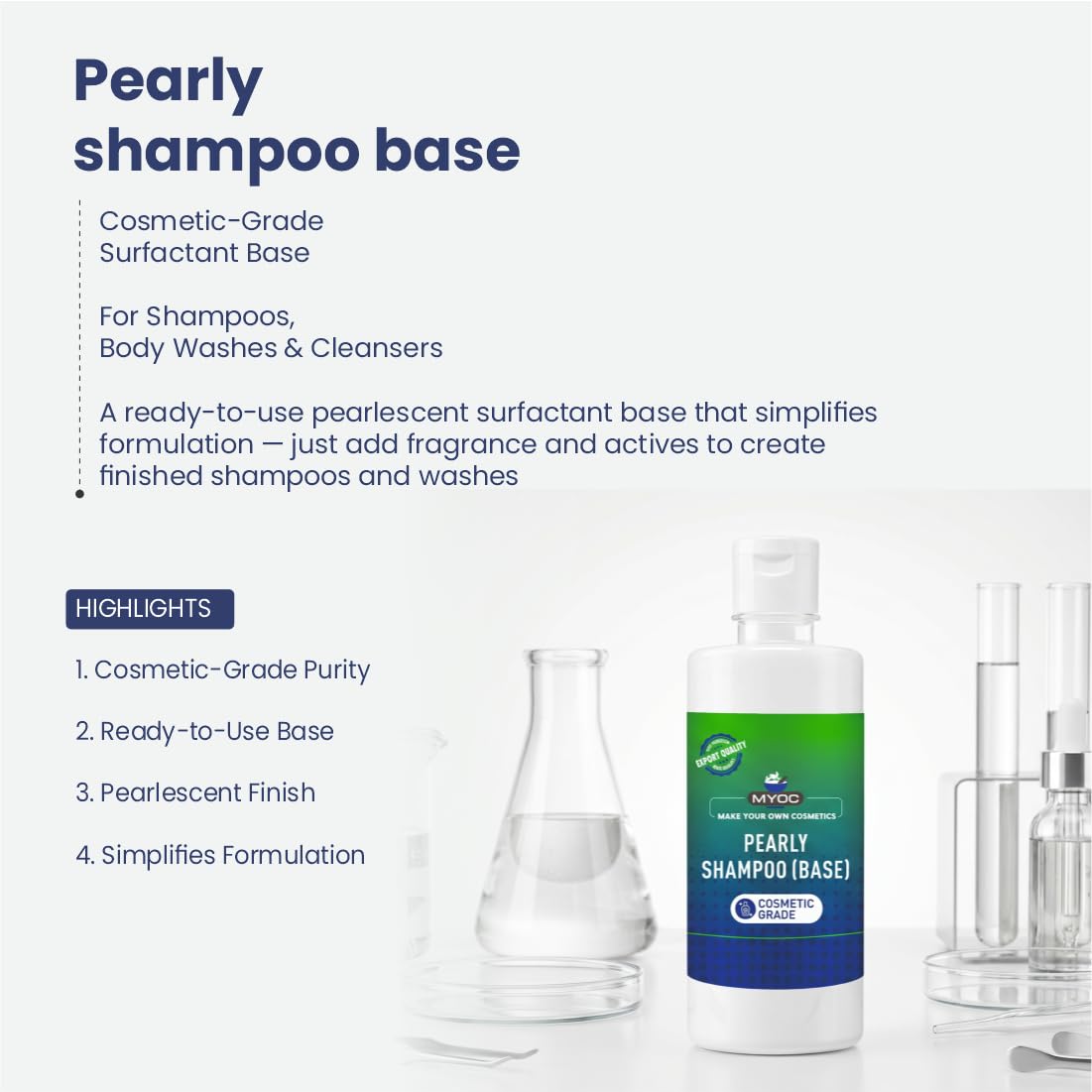 MYOC Pearly Shampoo Base Concentrate Cosmetic Grade 500 ml / 16.9 fl oz - Ready-to-Use Base for Custom Shampoos Hair Cleansers & DIY Formulations