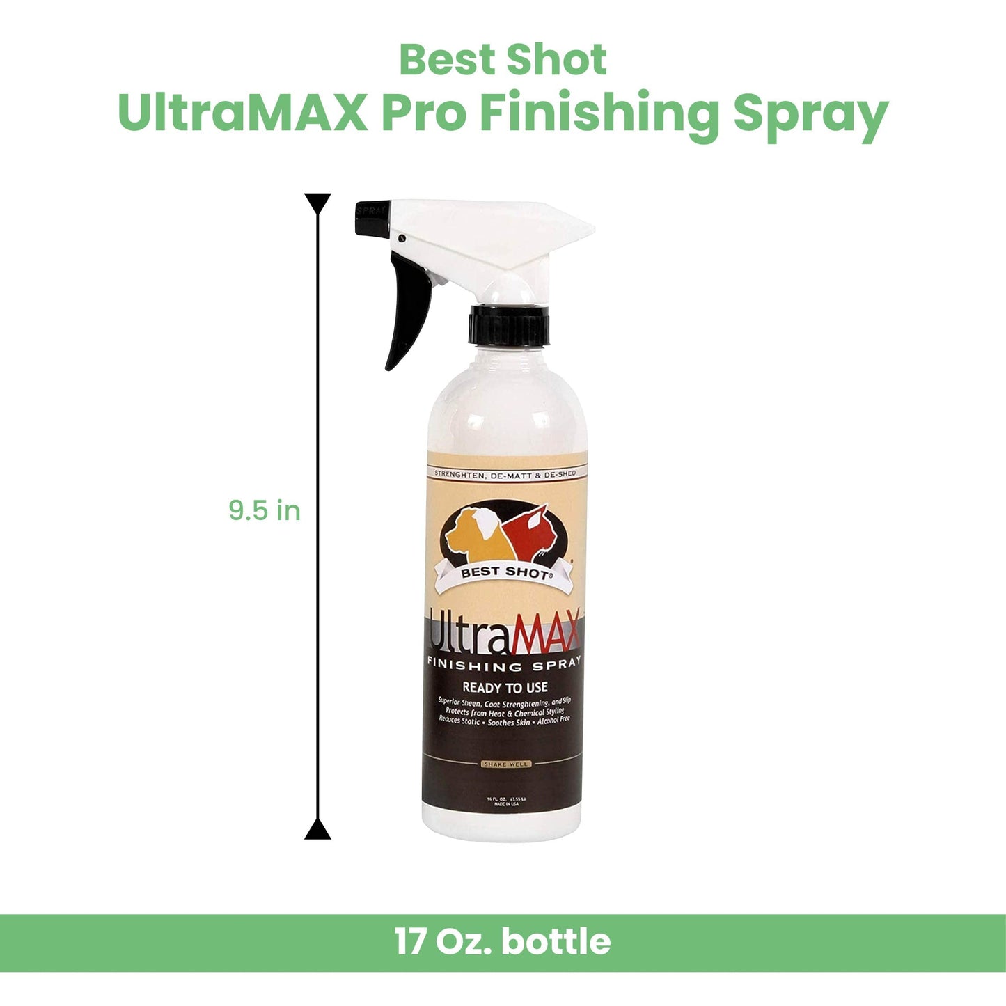 Best Shot UltraMAX Pro Finishing Spray, Ideal Detangler Spray for Pets, Hydrating and Soothing Pet Grooming Spray, for Dogs and Cats, 17 Oz.