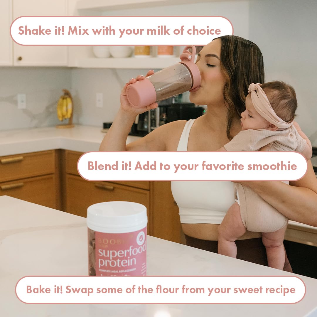 Boobie Body Superfood Protein Pregnancy and Postpartum Meal Replacement Shake, Chocolate Bliss Flavor | 19g Protein | Safe for Lactation & Motherhood | Organic, Vegan, Zero Sugar, 1 Tub (20 Servings)