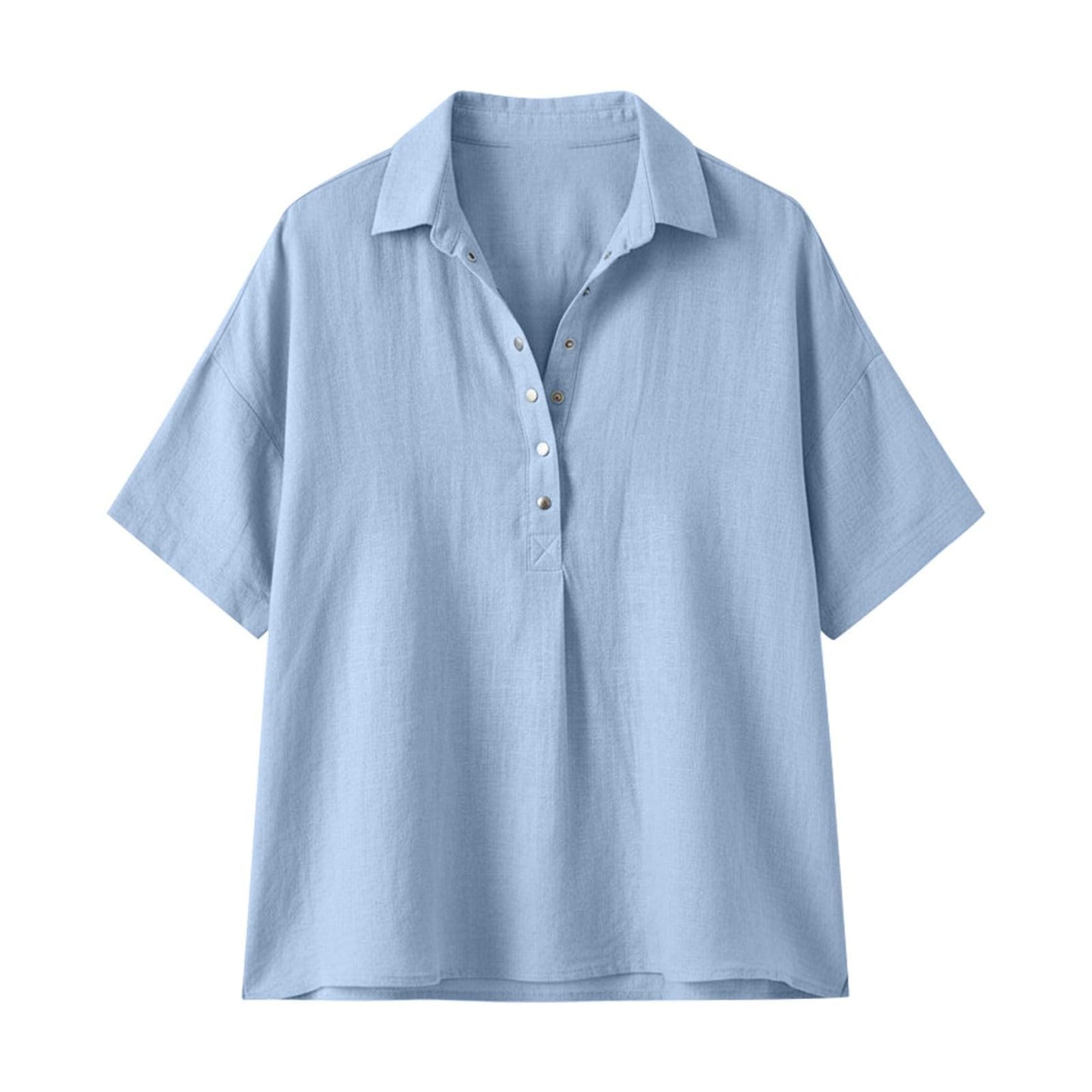 Linen Button Down Shirt Women,Cotton Linen Tops for Women Button Down V-Neck Short Sleeve Gauze Shirts Summer Casual Beach Vacation Blouses 2026 Light Blue