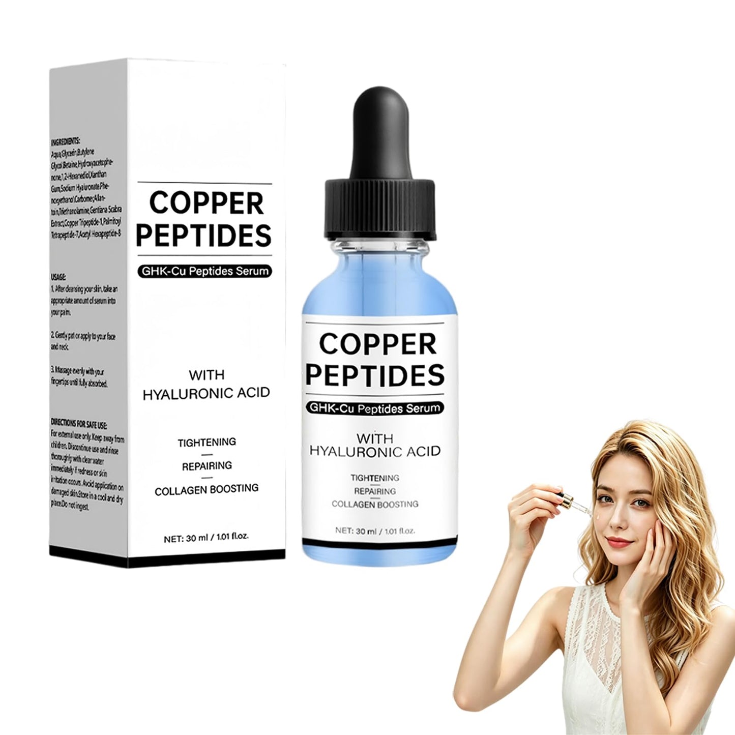 Ghk-cu Copper Peptide Serum, Systemic Support for Collagen, Skin Elasticity, Hair Thickness & Tissue Repair 30ml