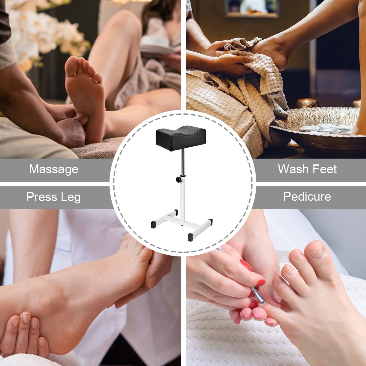Adjustable Footrest for Pedicure & Manicure - Comfortable Nail Beauty Stool for Home Salon | Black
