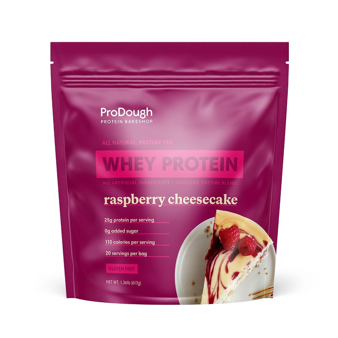 ProDough Gourmet Whey Isolate Hydrolized Protein Powder for Shake Mix- Easy Digest Enzyme Blend, 25g Protein per Serving, Natural Ingredients, Gluten Free, Keto Friendly (Rasberry Cheesecake)