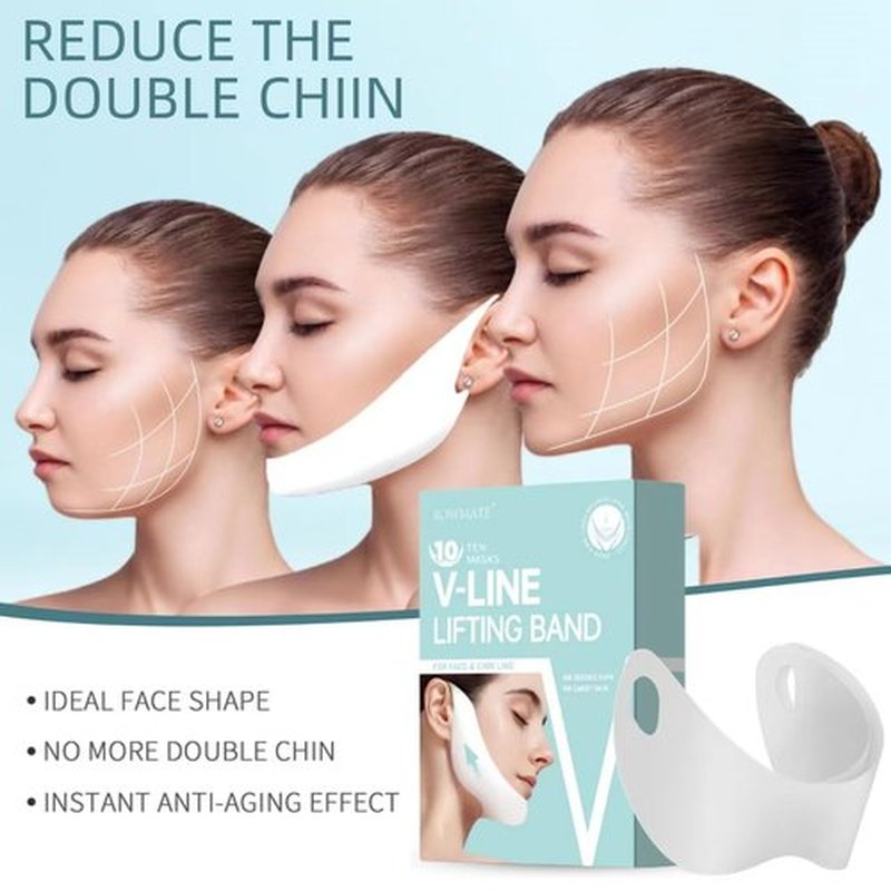 10pcs Chin Strap for Women,Toning Hydrogel Collagen Mask with Hyaluronic Acid & Aloe Vera,white