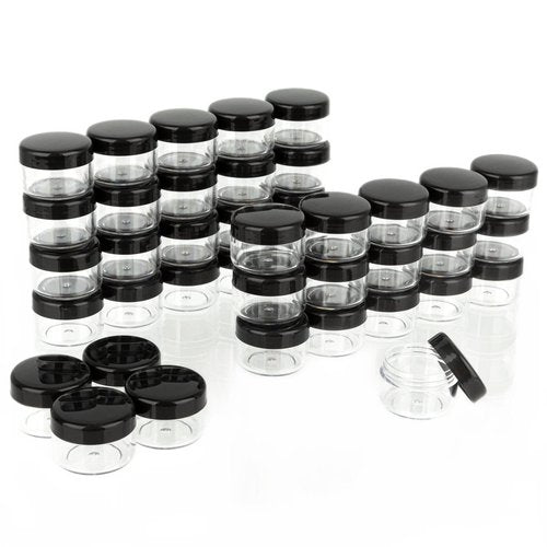ZEJIA 5 Gram Sample Containers with Lids, 100PCS Mini Makeup Containers, Empty Plastic Travel Cosmetic Containers with Labels