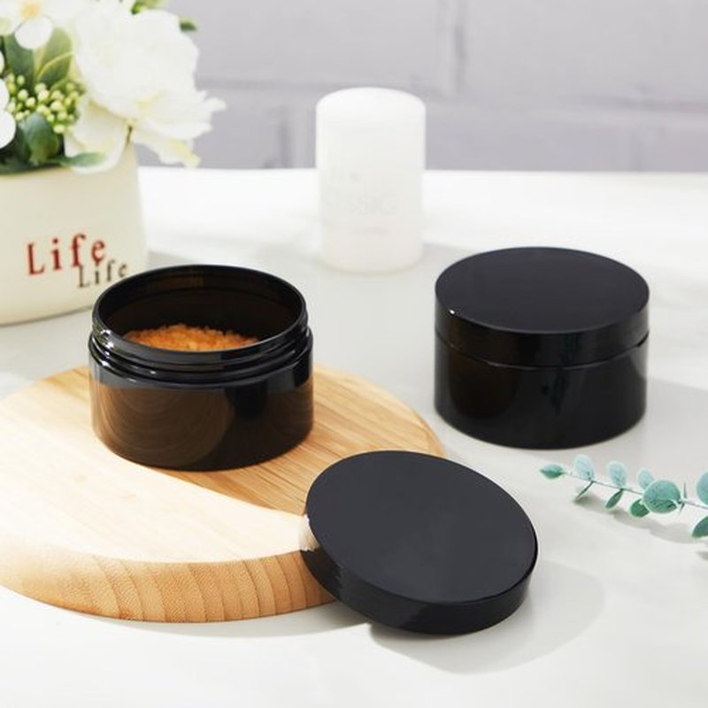 Dandat 24 Pcs Plastic Jars with Lid and Label PET Cosmetic Containers Leak Proof Empty Cosmetic Jars Refillable Storage Travel Jars for Lotion Cream Gel Powder Ointment(Black,8 oz)