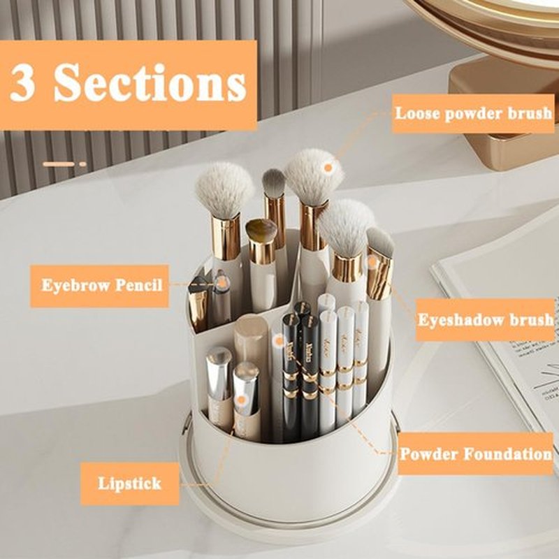 Zufudo Makeup Brush Holder Organizer with Lid 360° Rotating Makeup Organizer Countertop Dustproof Cosmetics Organizer for Vanity Bathroom, Transparent