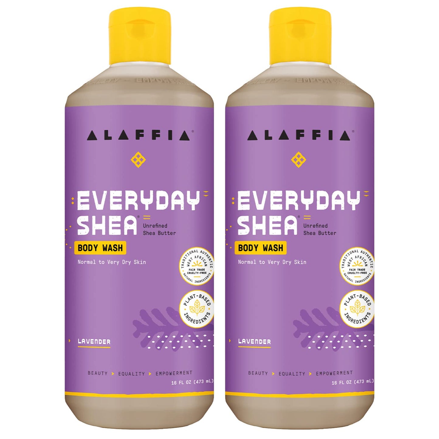 Alaffia Body Wash, EveryDay Shea, Lavender 2-Pack – Gentle Skin Cleanser, Shower Gel for Normal to Very Dry Skin, 16 Oz Ea