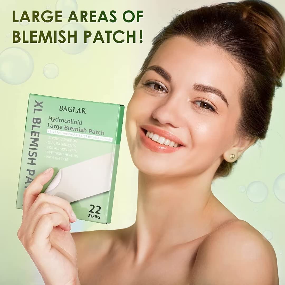 BAGLAK Large Pimple Patches - Hydrocolloid Patches 22 Strips, XL Size, Large Spot Patches - Zit, Blemish Spot Facial Skin Care