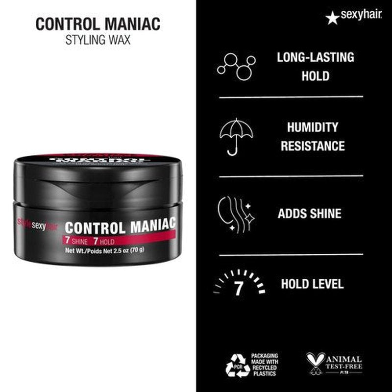 SexyHair Style Control Maniac Styling Wax, 2.5 Oz | Provides Definition | Long Lasting Shapes and Styles | Adds Shine