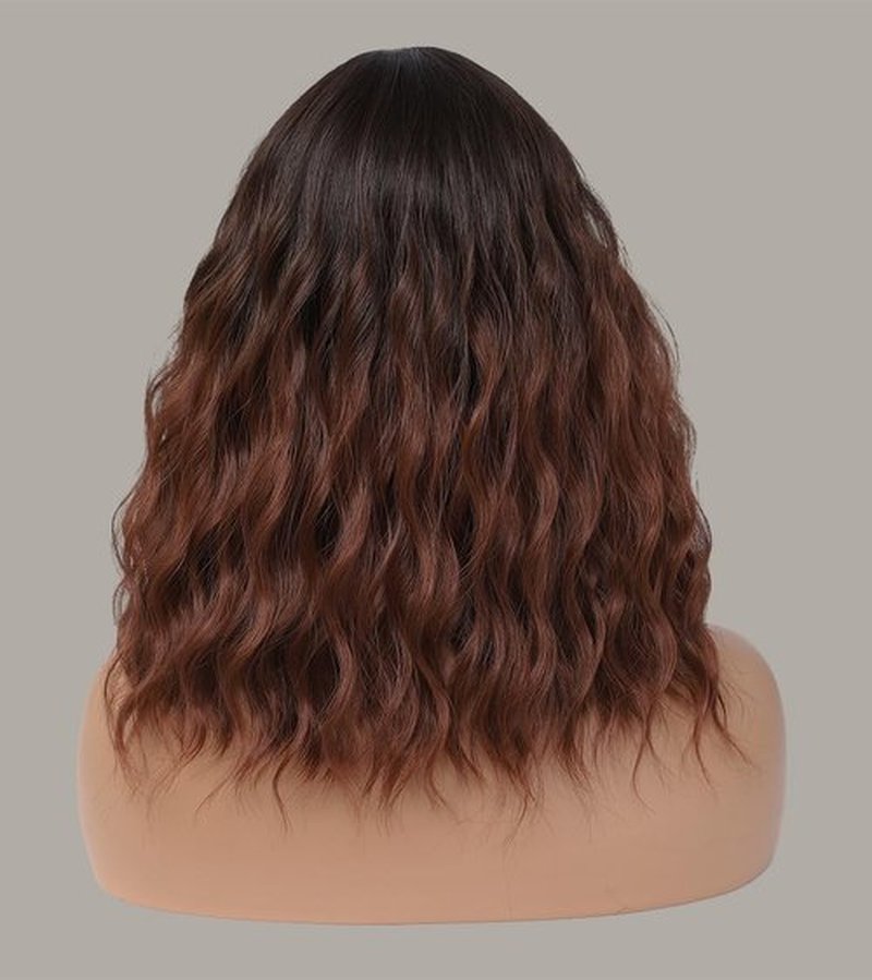 Short Auburn Wigs with Bangs 14Inch Ombre Auburn Curly Bob Wig for Women Shoulder Length Natural Looking Hair Replacement Wig for Daily Party Use Cosplay Costume Halloween Wig