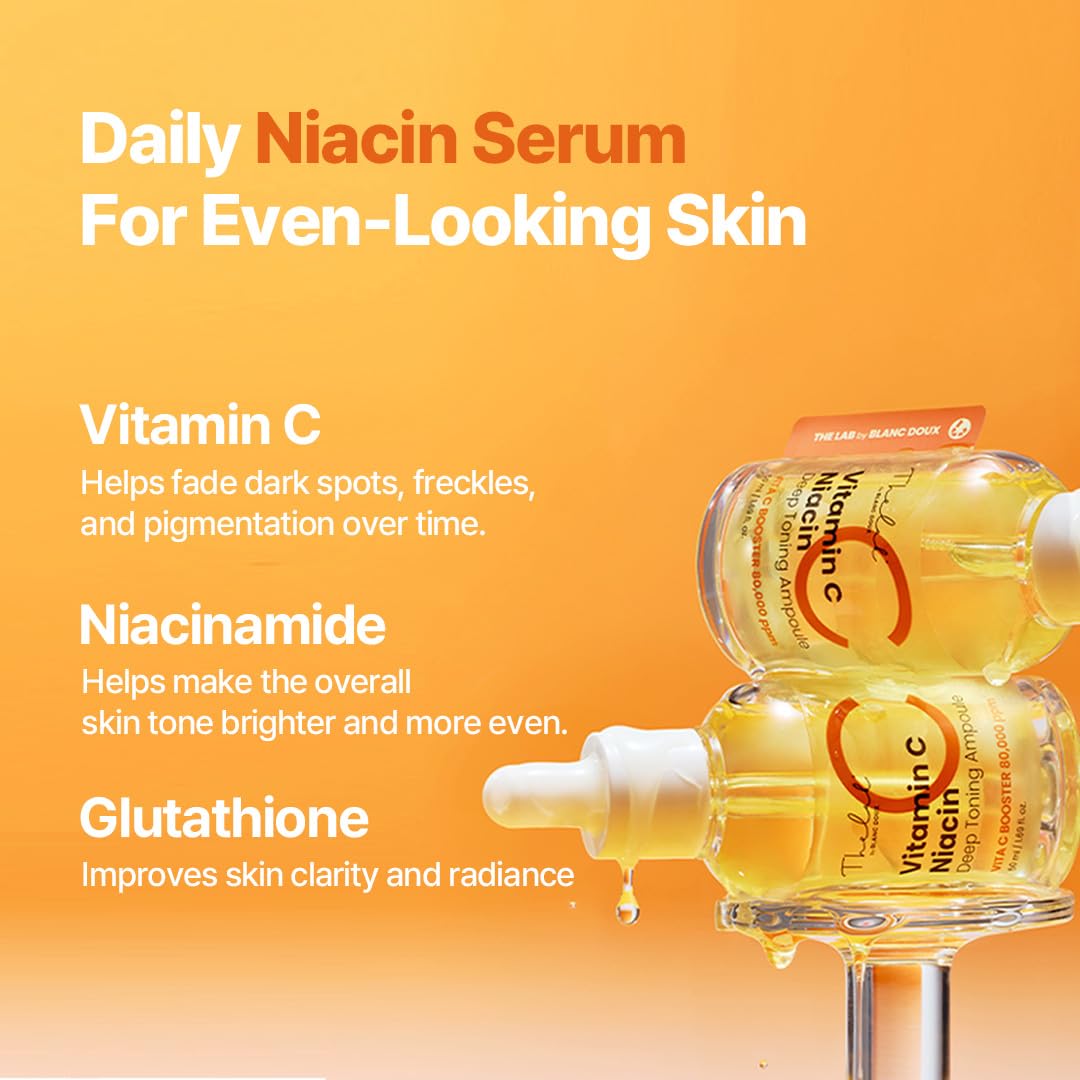 THE LAB by BLANC DOUX Vitamin C Niacin Deep Toning Ampoule, Vita-C Booster Complex Face Serum with Niacinamide, Tranexamic Acid & Glutathione, Lightweight Korean Glow Serum, 1.69 fl oz