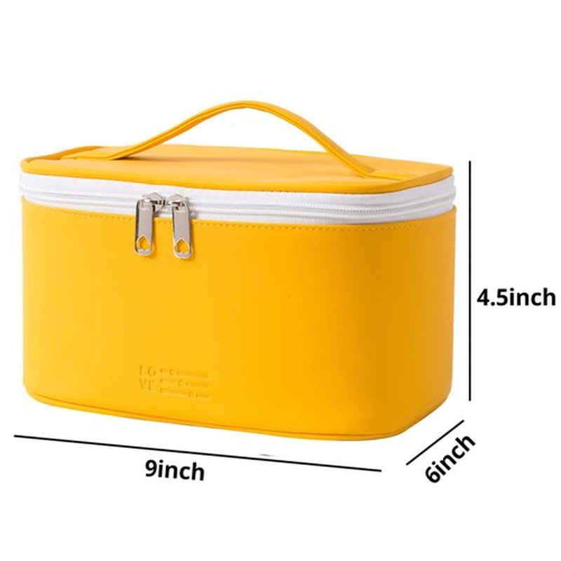 Makeup Bag Portable Travel Cosmetic Bag for Women, Beauty Zipper Makeup Organizer PU Leather Washable Waterproof (Yellow)