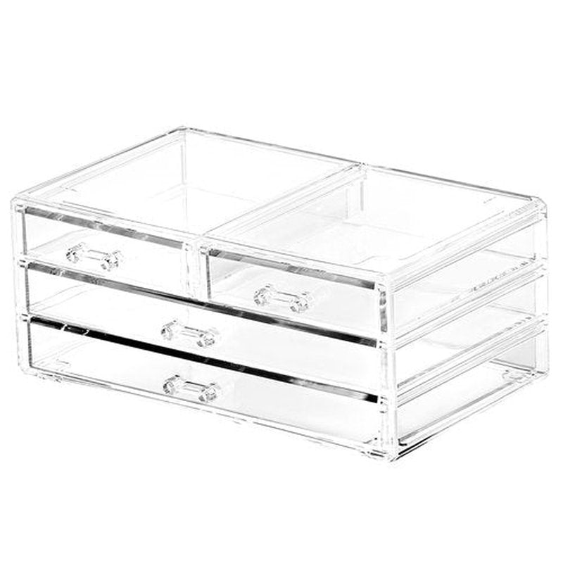 Cq acrylic Bathroom Organizer With 4 Drawers,Stackable Containers for Organizing With Drawer for Vanity Counter and Desk,Plastic Clear Storage Drawer for Cabinet Makeup,Craft,Pen,Beauty Supplies,1Pcs