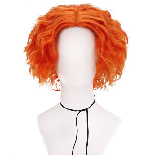 Soyusunny Short Afro Curly Mad Hatter Cosplay Wigs Halloween Party Costume for Women Men with Eyebrow(Light)