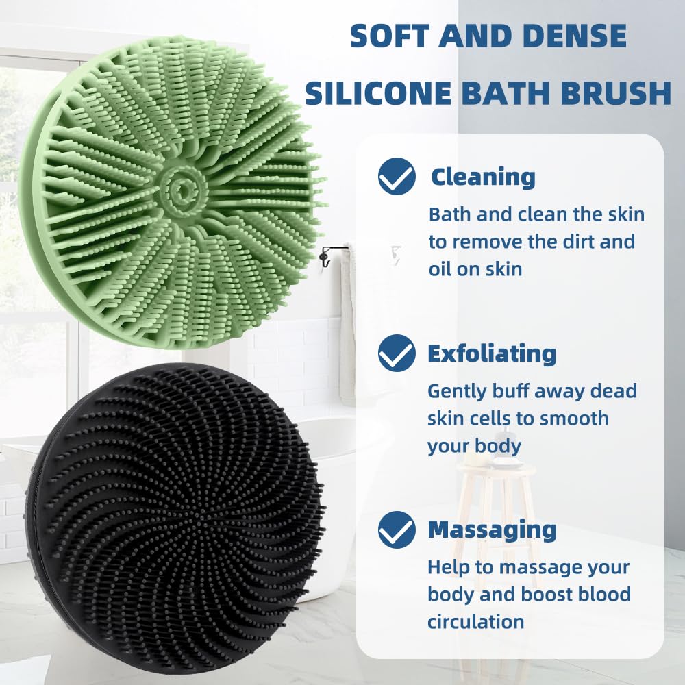 Silicone Body Scrubber, 2pcs Dual-Sided Silicone Loofah 2-in-1 Silicones Shower Scrubbers Exfoliating Body Scrubber for Women Men Soft Silicones Bath Shower Brush for All Skin Lather Well(Black&Green)