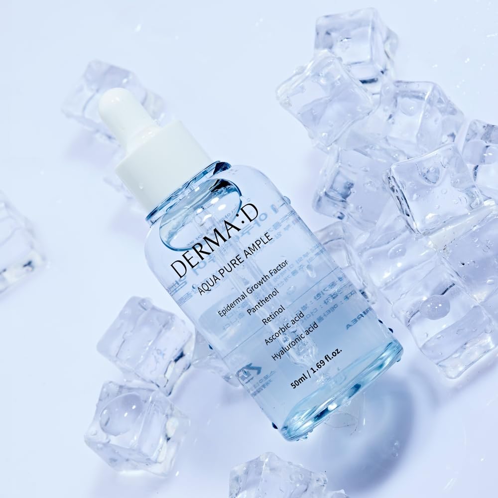 DERMA:D Lightweight Hydrating Serum for Sensitive Skin, Korean Hyaluronic Acid Ampoule with Panthenol & Retinol, Non Sticky Water Based Moisture Care, 1.69 fl oz