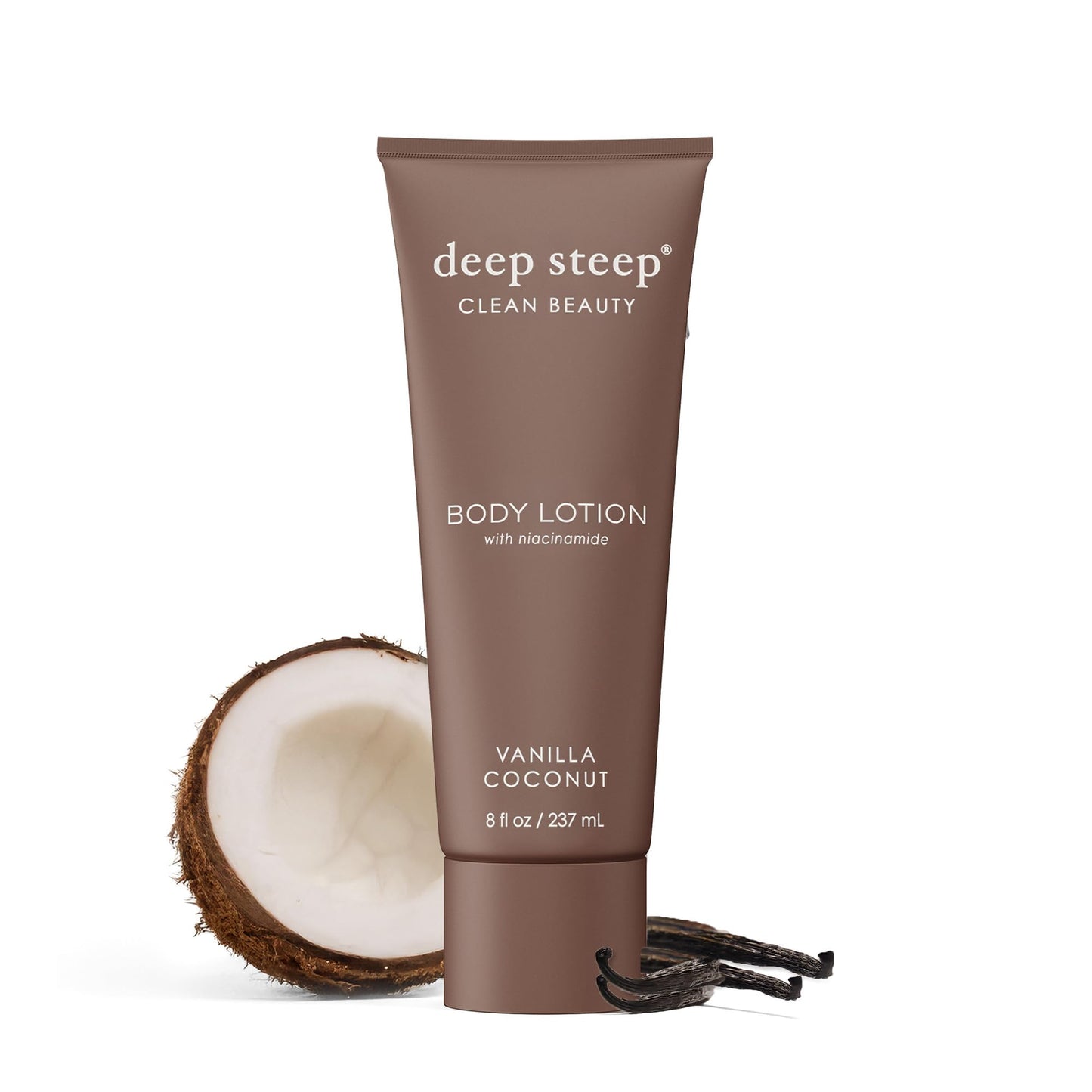 Deep Steep Body Lotion, Vanilla Coconut, 8 oz – Moisturizer with Coconut Oil, Shea Butter, Argan Oil, Aloe Vera & Niacinamide – Vegan, Clean Beauty, Daily Skin Hydration