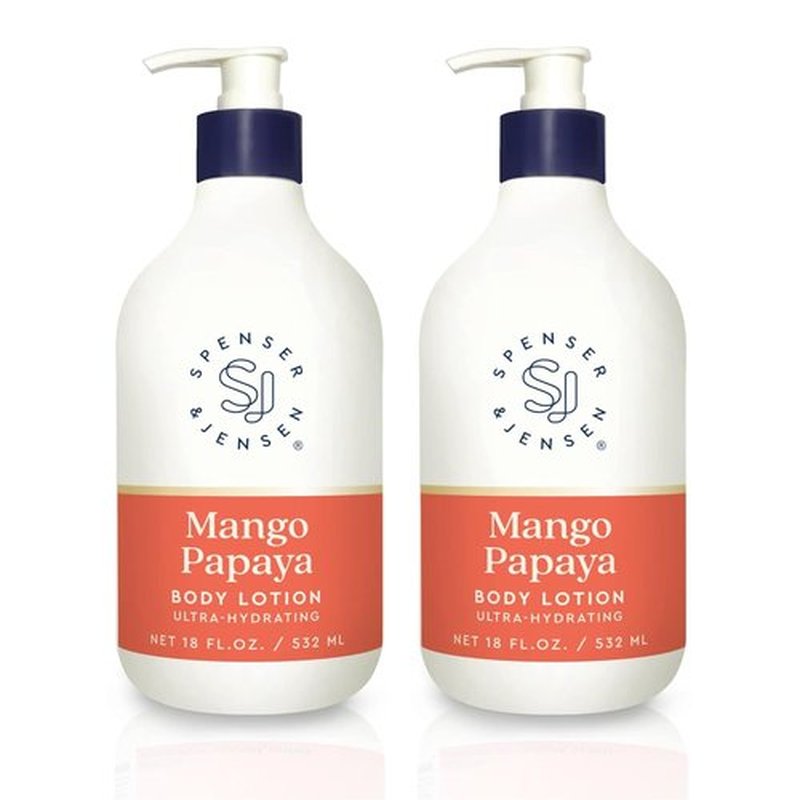 Spenser & Jensen Daily Moisturizing Body Lotion with Hydrating Mango & Papaya - Gentle On All Skin Types - Body Lotion for Women & Men - Paraben Free - 18 Oz (Pack of 2)