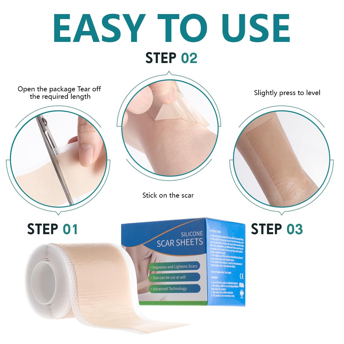 Silicone Scar Sheets 1.57 x 59 inch Silicone Scar Tape Extra Long Silicone Scar Strips Wound Dressing Supplies Silicone Scar Sheeting Silicone Scar Patches for C-Section Tummy Tuck Keloid