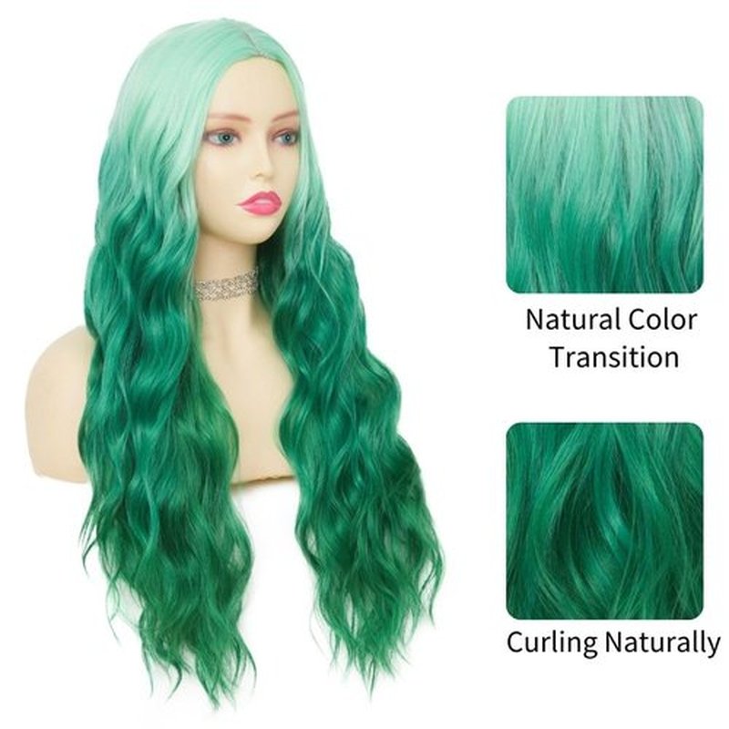 Tseses Green Ombre Long Wavy Women Wigs Middle Part Wigs for Women Synthetic Wig Daily Party Use