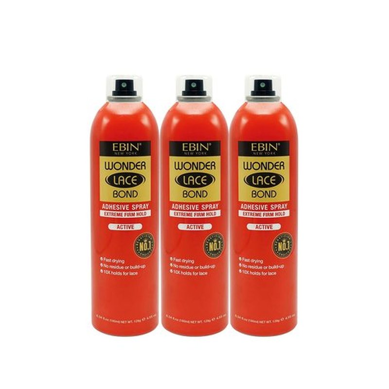 EBIN NEW YORK Wonder Lace Bond Adhesive Spray Active 3-Pack | Extreme Firm Hold 6.08oz/180ml | Active Use, Fast Drying, No Residue, No Build-Up | All-Day Hold for Daily Wig Application