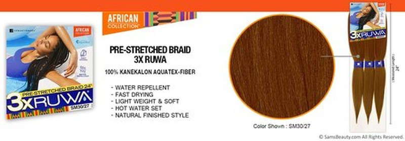 Xpression Sensationnel Synthetic Hair Braids 3X Ruwa Pre-Stretched Braid 24" (5 Packs, SM1B/60)