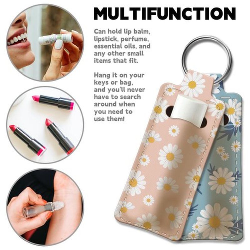 OLYCRAFT 2pcs Lipstick Holder Keychain Daisy Pattern Lip Balm Holders Elastic Diving Fabric Lipstick Keychains Portable Lipstick Holder Bags Lipstick Sleeve Key Ring Holder for Lipstick Chapstick