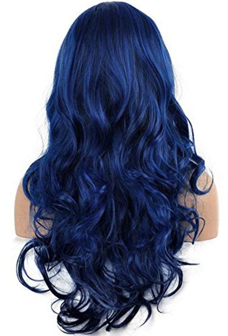 Kaneles Blue Wigs for Women Long Curly Wavy Soft Heat Resistant Synthetic Fiber Party Cosplay Accessories Wigs(Blue)