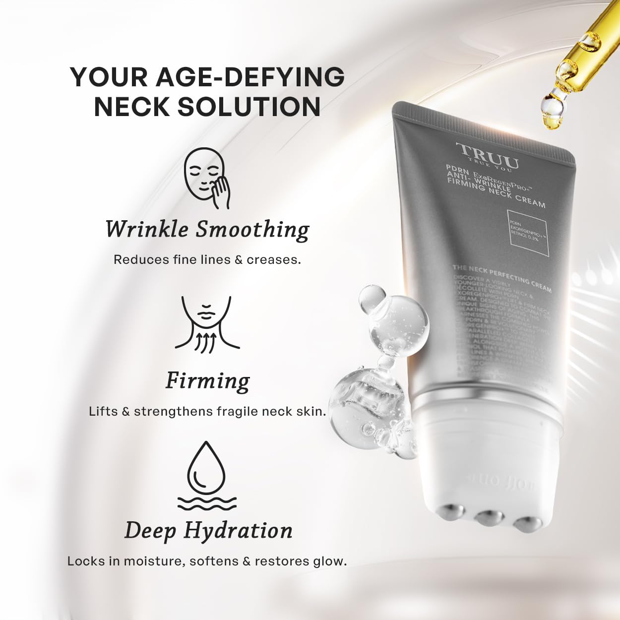 TRUU PDRN ExoRegenPro+™ Anti-Wrinkle Firming Neck Cream - Powered by 10,000ppm PDRN, 100 billion Exosomes, and 0.3% Retinol - Moisturizing, Smooths Fine Lines & Firms Skin | 1.76Oz