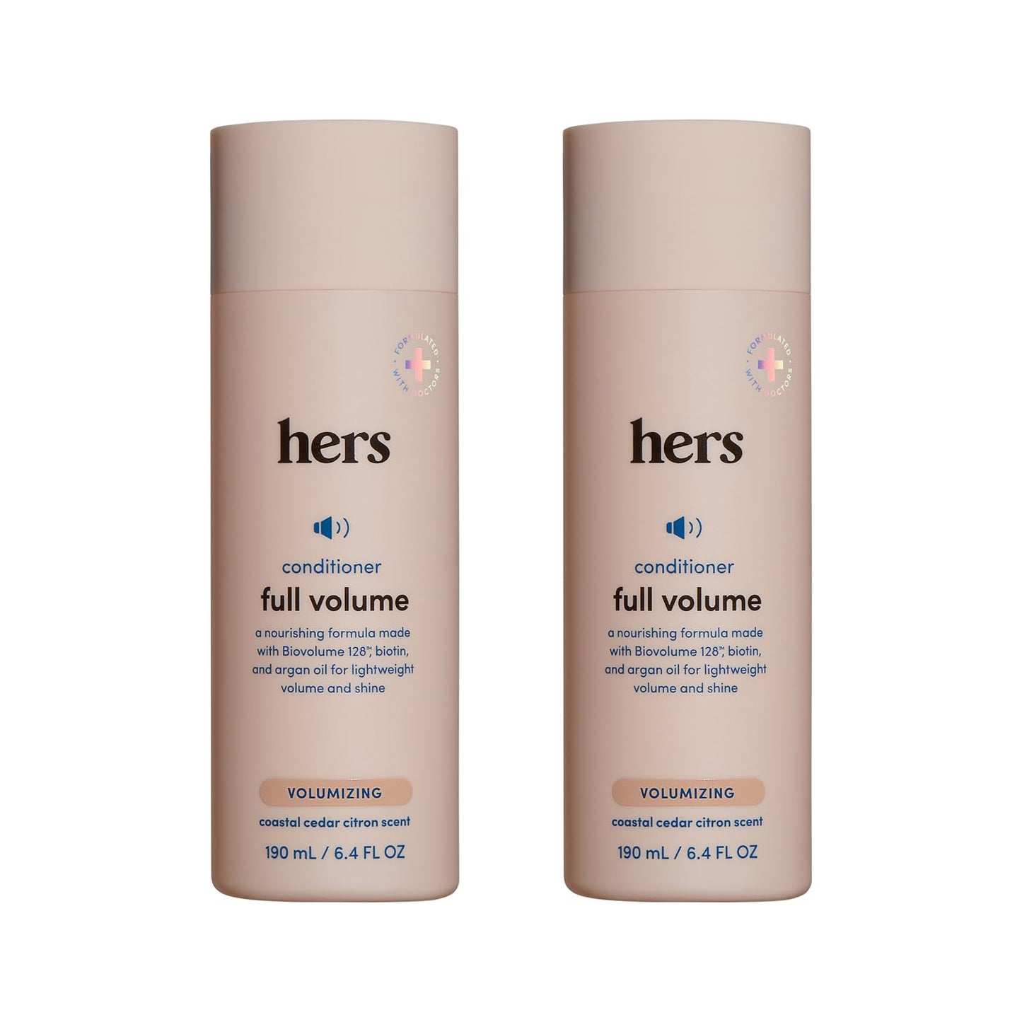 hers Full Volume Conditioner - Biovolume 128, Argan Oil, & Biotin Formula - Volumizing Conditioner for Fine Hair - Paraben-Free & Cruelty-Free - Coastal Cedar Citron Scent - 6.4 Fl Oz, 2 Pack
