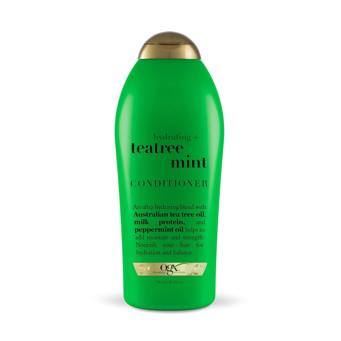 OGX Hydrating + Tea Tree Mint Conditioner, Nourishing & Invigorating Scalp Conditioner with Tea Tree & Peppermint Oil & Milk Proteins, Paraben-Free, Sulfate-Free Surfactants, 25.4 fl oz