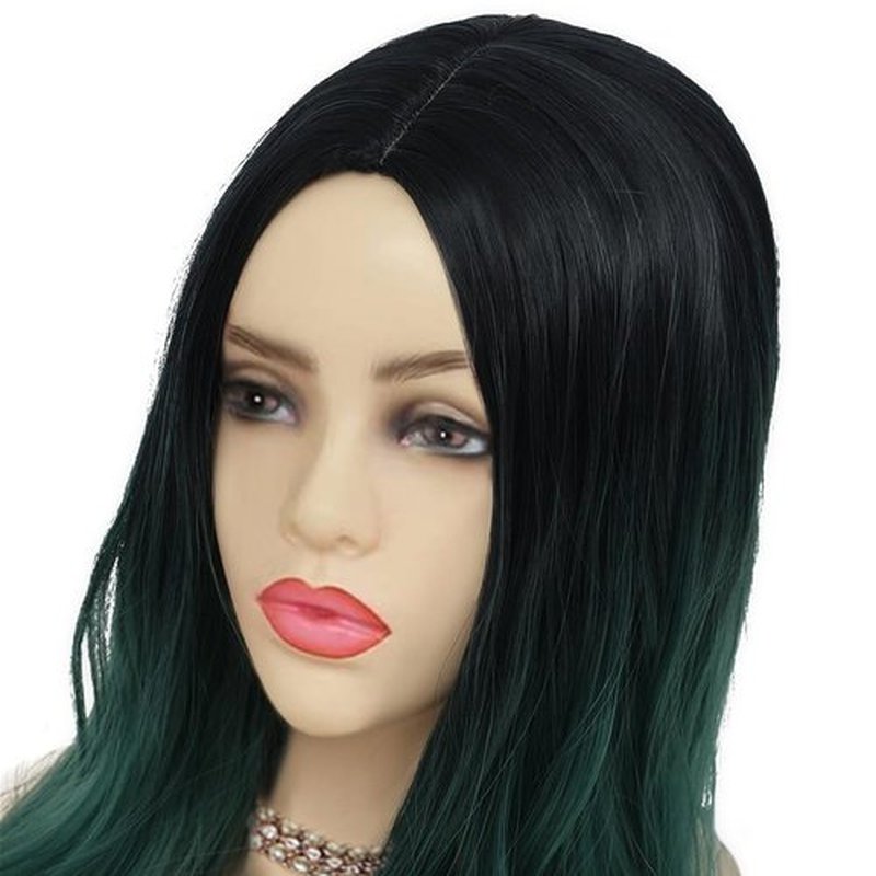 Swiking Long Green Wigs for Women Curly Wave Natural Ombre Green Synthetic Fibre Soft Hair Wigs for Party Cosplay Halloween (Ombre Green)