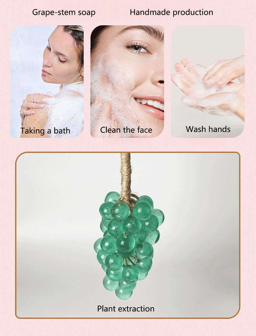 BIBOBIYB Fruit scented soap,Handmade soap of grape,Cold Process Bath Soap with Jute Twine,Grapes Soaps On A Ropes for Natural Aroma Skin Cleanse,Washing Hands,with Gift Box(Green/Large)