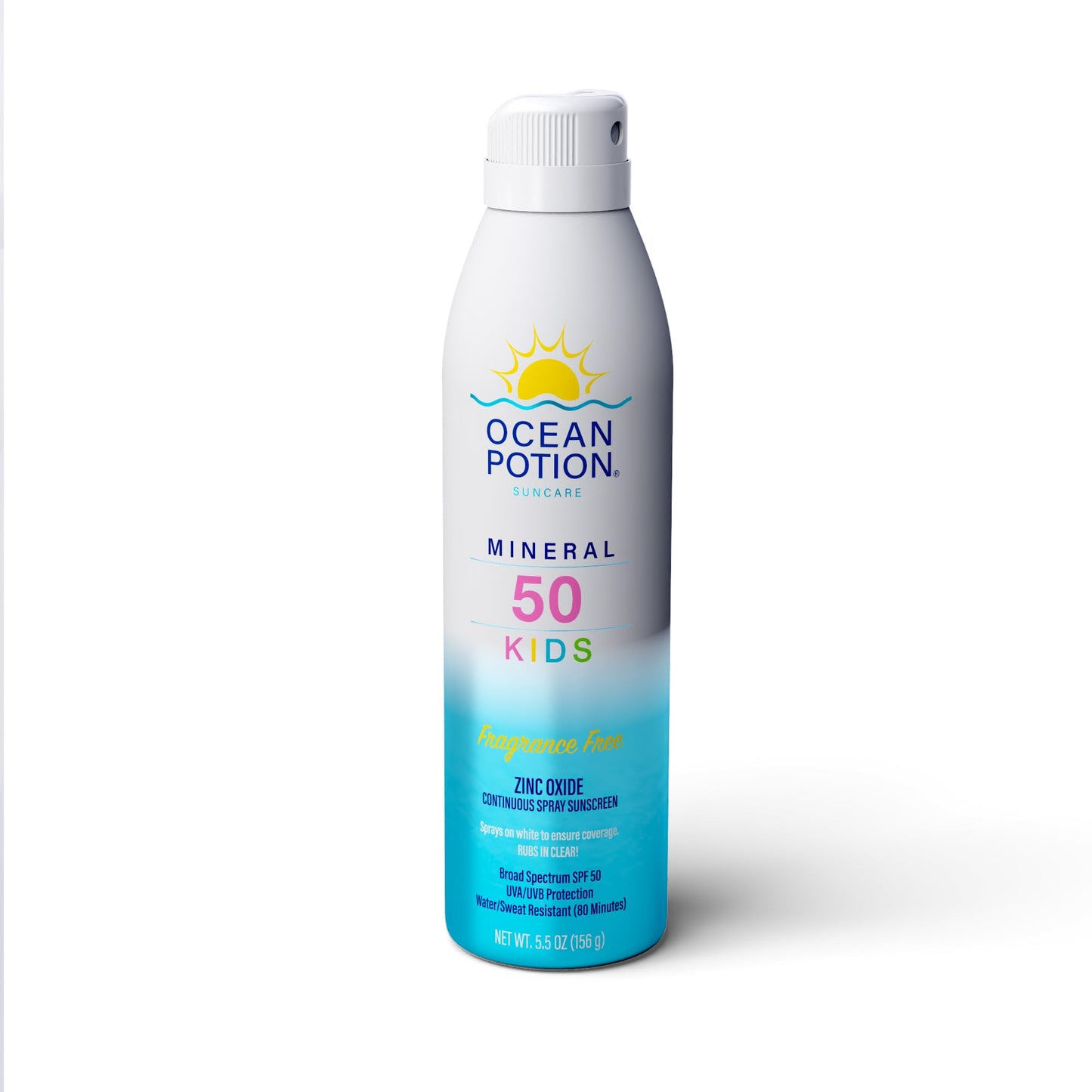 Ocean Potion Sun Care Kids Mineral Sunscreen Continuous Spray SPF 50, Zinc Oxide Mineral Sunscreen Body Spray, Broad Spectrum UVA/UVB Protection, Non-Greasy Water-Resistant Sunscreen for Kids, 5.5 oz
