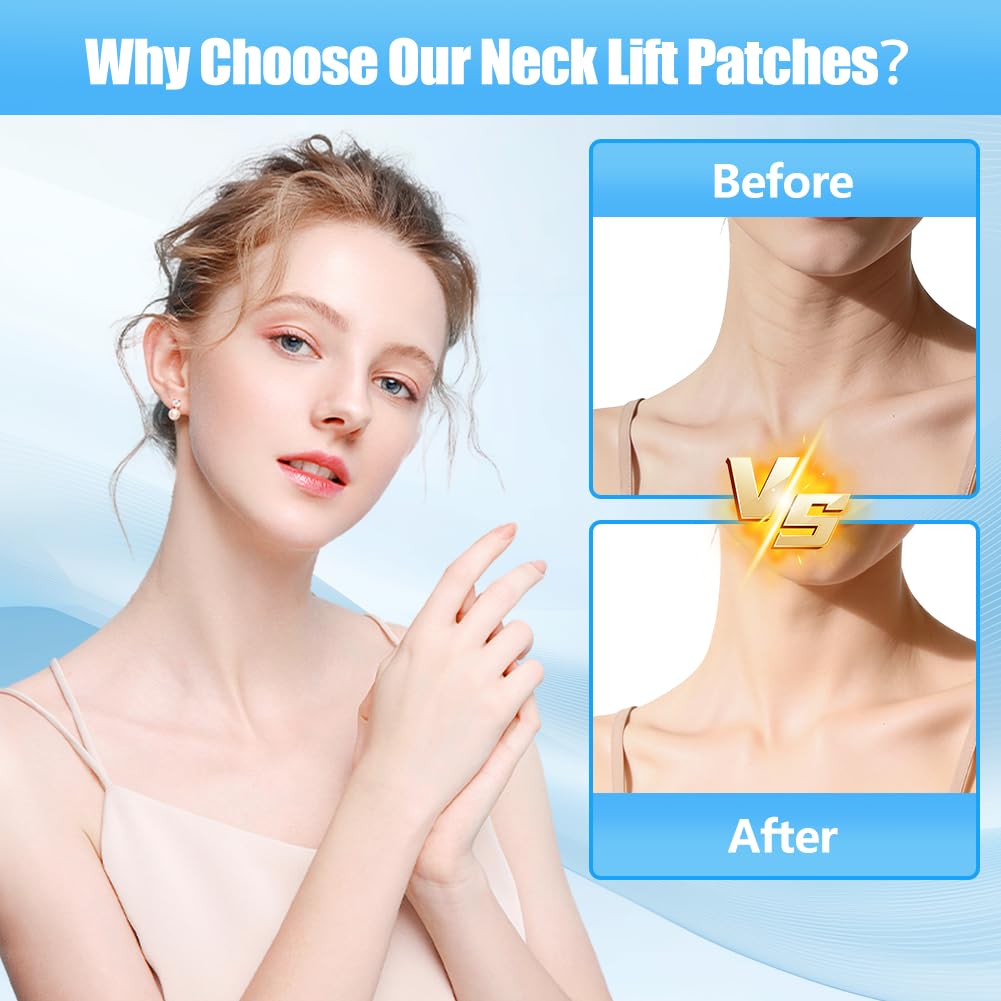 Neck Lift Tape Invisible Behind Neck – 20 PCS+4 Strips, Reusable Durable Waterproof Neck Wrinkle Patches, Invisible Lifting Neck Strips for Double Chin, Jowls & Wrinkles, Instant Face & Neck Lift