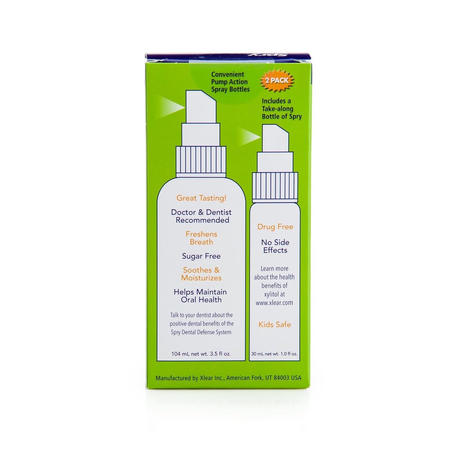 Spry Natural Xylitol Moisturizing Dry Mouth Spray, Stop Bad Breath, Increase Saliva Production, Non-GMO, Gluten-Free On The Go Oral Care with Spearmint Flavor, 4.5 fl.oz (Pack of 2)