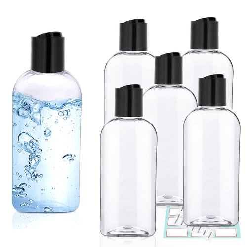 Kitchen GIMS Clear Plastic Empty Squeeze Bottles with Disc Top Caps 6 Pack 4 oz Travel Bottles TSA Approved Leak Proof Plastic Travel Bottles for Shampoo, Conditioner & Lotion