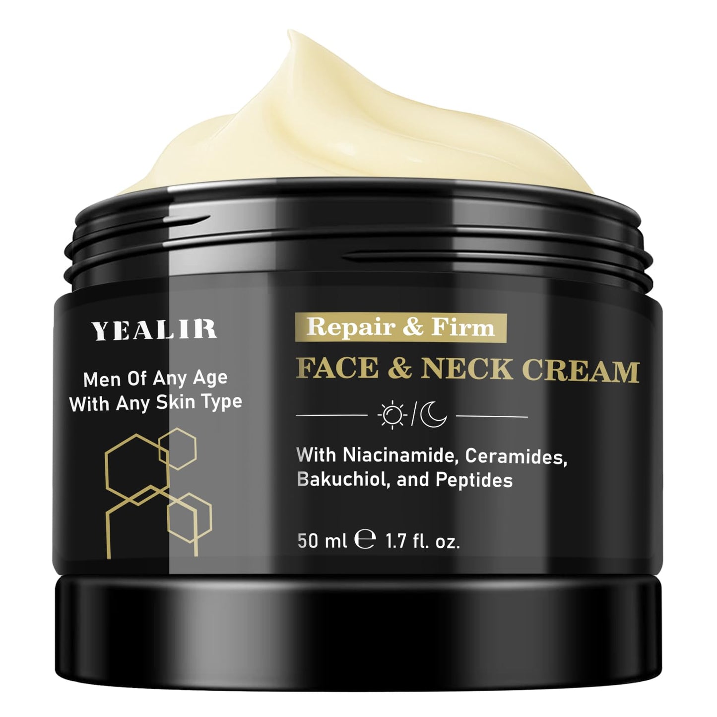 Mens Face & Neck Moisturizer Cream, Firming, Lifting & Anti-Aging Cream with Peptides, Bakuchiol, Niacinamide & Ceramides, Oil-Free Formula, Day & Night Use, Gifts for Men, 1.7 Fl Oz