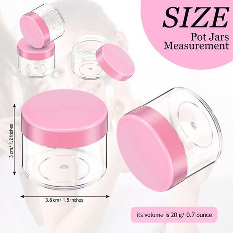 20 Pieces Round Pot Jars Plastic Cosmetic Containers Set with Lid for Liquid Creams Sample, 20 ml/ 0.7 oz (Fresh Pink Lid)