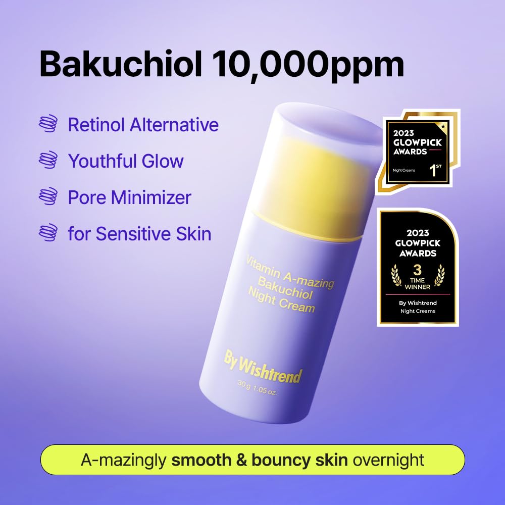 BY WISHTREND Vitamin A-mazing Bakuchiol Night Cream Korean Retinal, 0.35 Oz