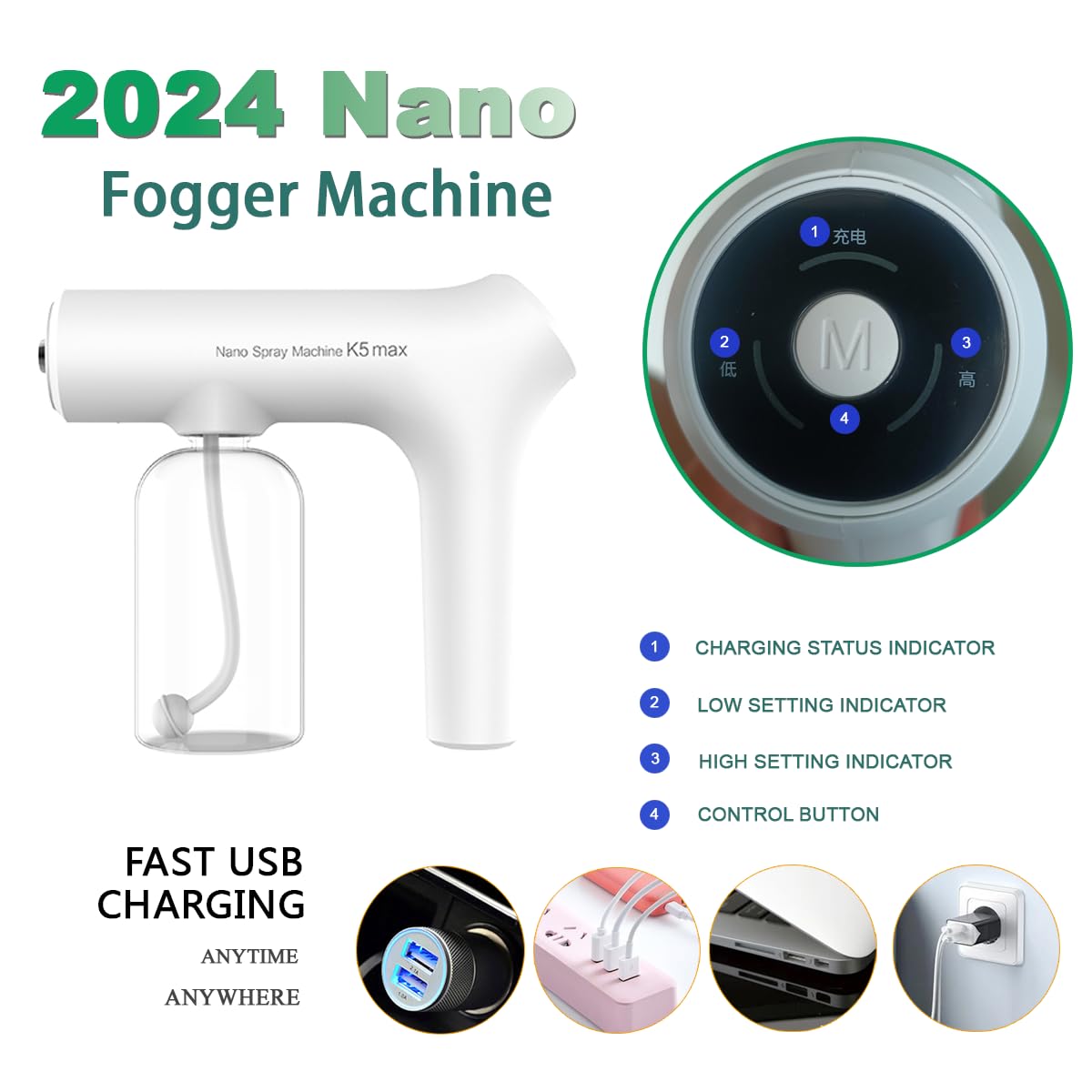 Atomizer Sprayer Electrostatic ULV Atomizer Nano Mister with Blue Light Wireless Nano Sprayer Gun Fogger Machine for Indoor and Outdoor
