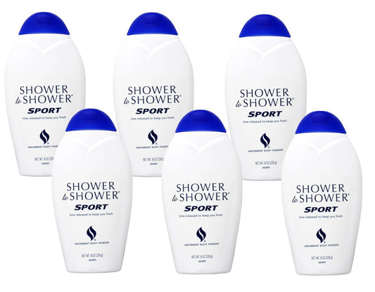 Shower to Shower Sport Absorbent Body Powder 8 oz (Pack of 6)