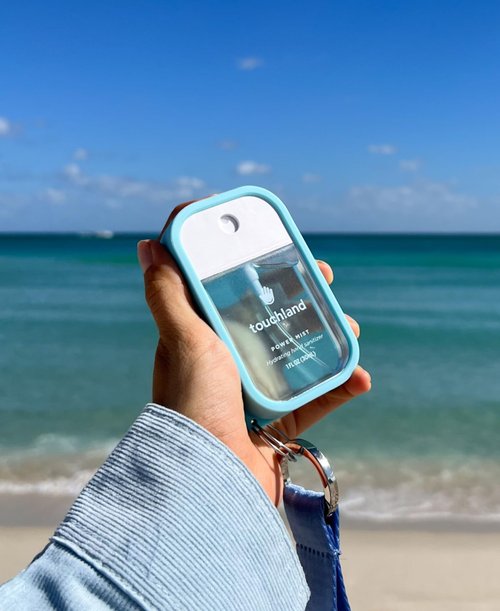 Touchland Mist Case for Power Mist and Glow Mist (1FL OZ), Protective and Stylish Hand Sanitizer Spray Accessory, Silicone Case with Keyring, Frosty Blue