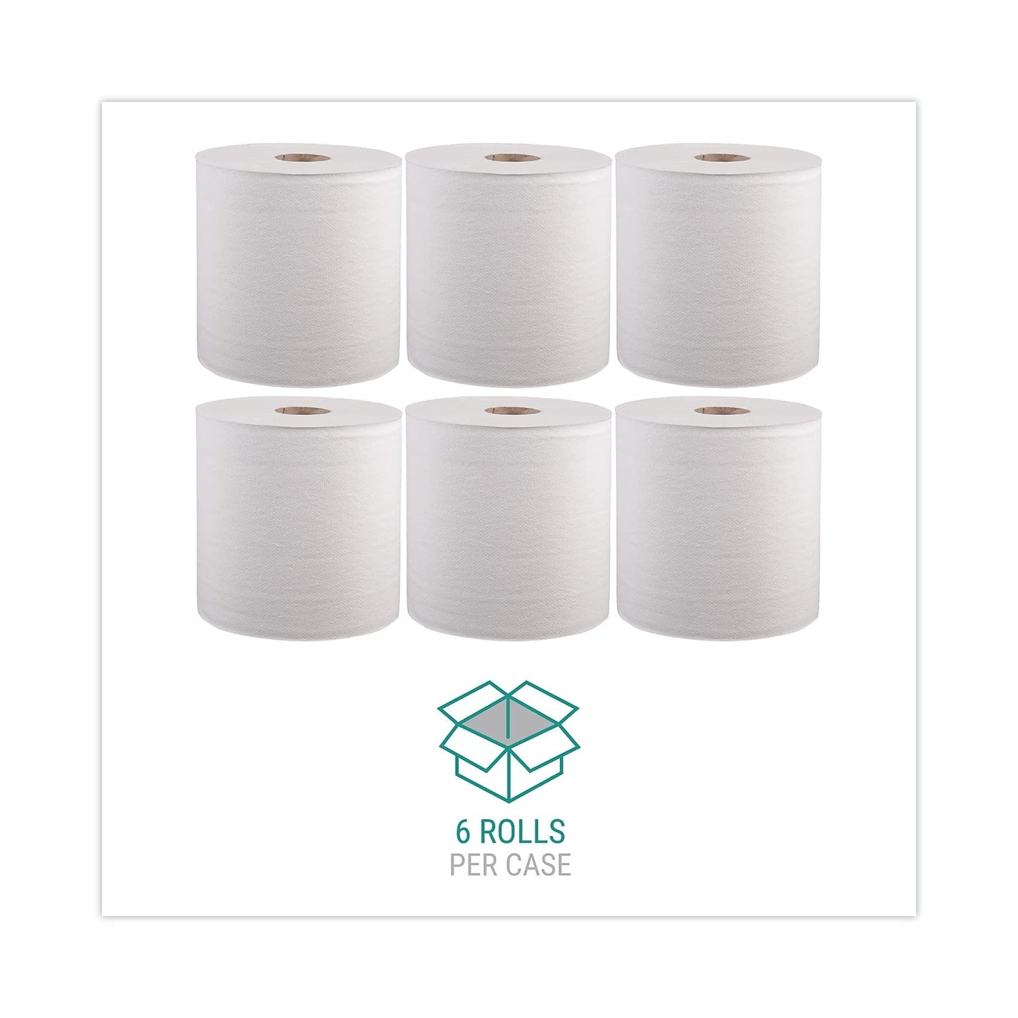 Windsoft Commercial Paper Towels, Hardwound Roll Hand Towels, 6-Pack, 8" x 800ft per Roll, White, Hardwound Towel Dispensers Refill